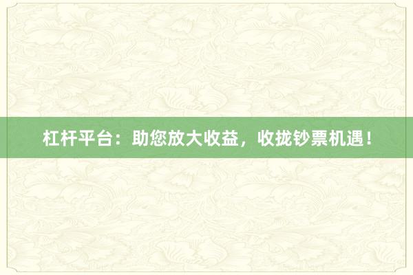杠杆平台：助您放大收益，收拢钞票机遇！