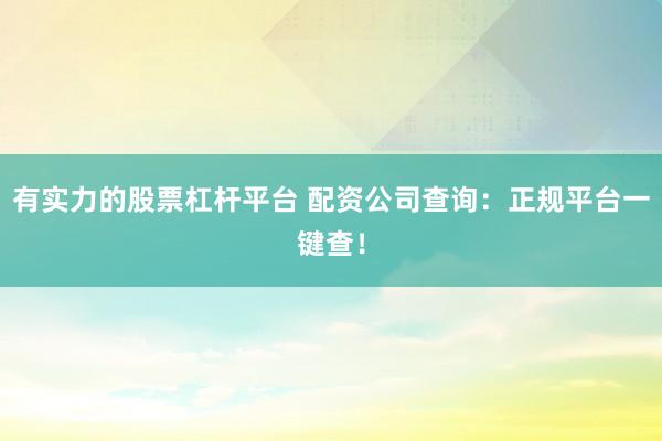 有实力的股票杠杆平台 配资公司查询：正规平台一键查！