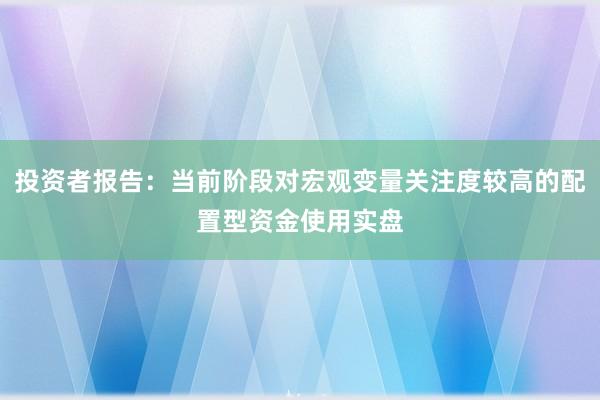 投资者报告：当前阶段对宏观变量关注度较高的配置型资金使用实盘